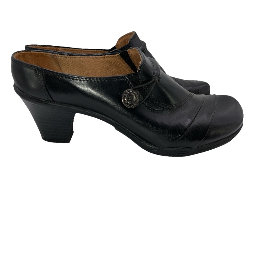 Earth Spirit Classics Elaine Black Leather Mules Slip On Heel Clogs Women‎ 7